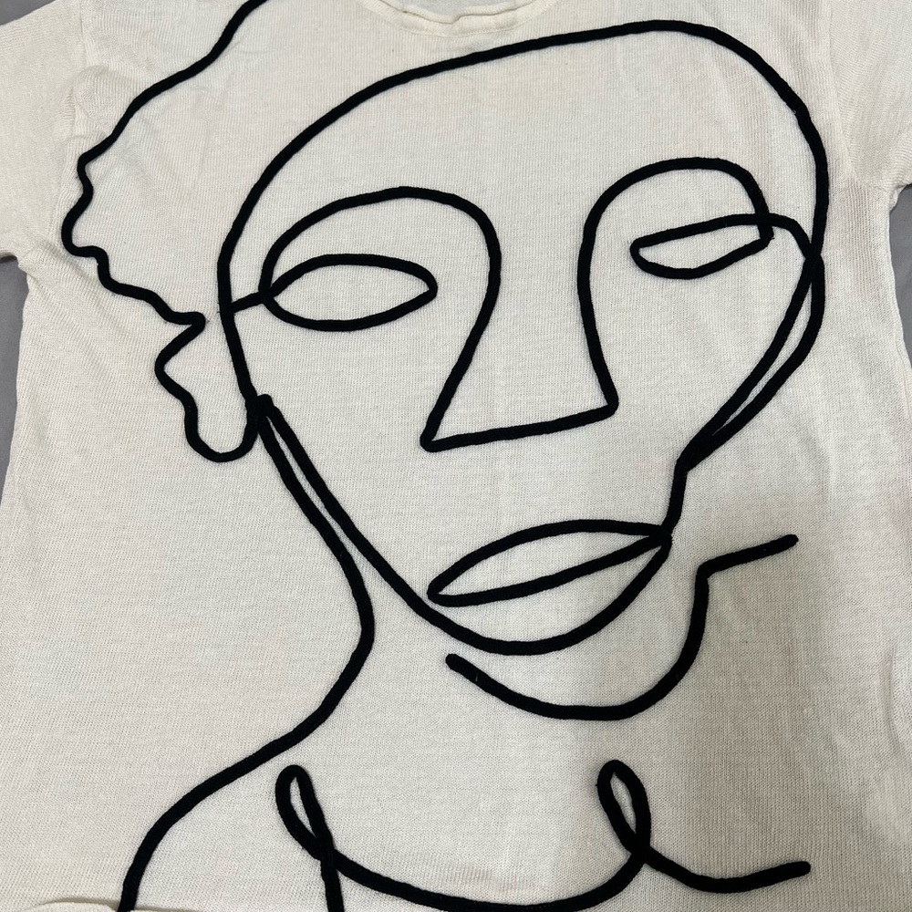 Cream Sweater with Black Abstract Design - Picture 6 of 13